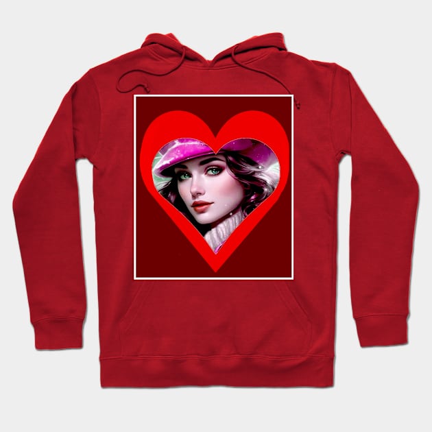 Beautiful Girl in a Heart Print Hoodie by posterbobs